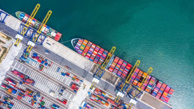 Container ship transporting international ocean freight
