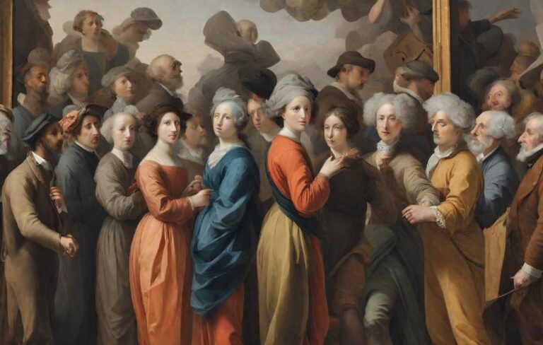 Illustration of a group of people in a historical painting